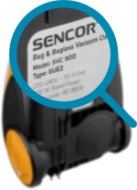 Vse pomembne informacije so običajno na hrbtni strani sesalnika